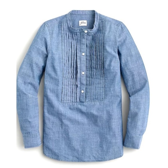 J.Crew Chambray collarless tuxedo shirt size small - Picture 3 of 9